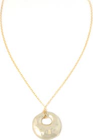 Panacea Gold Hammered Long Circle Pendant Necklace