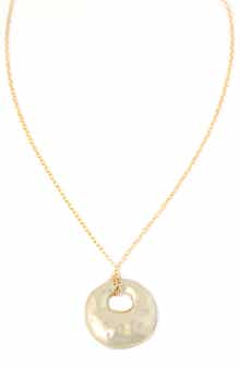 Gold Hammered Long Circle Pendant Necklace