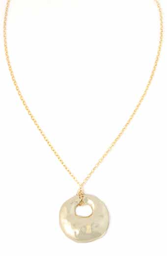 Gold Hammered Long Circle Pendant Necklace