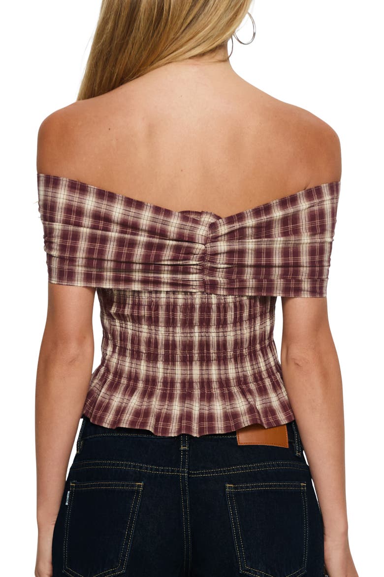 Avalynn Check Smocked Off the Shoulder Top, Alternate, color, BROWN CHECK