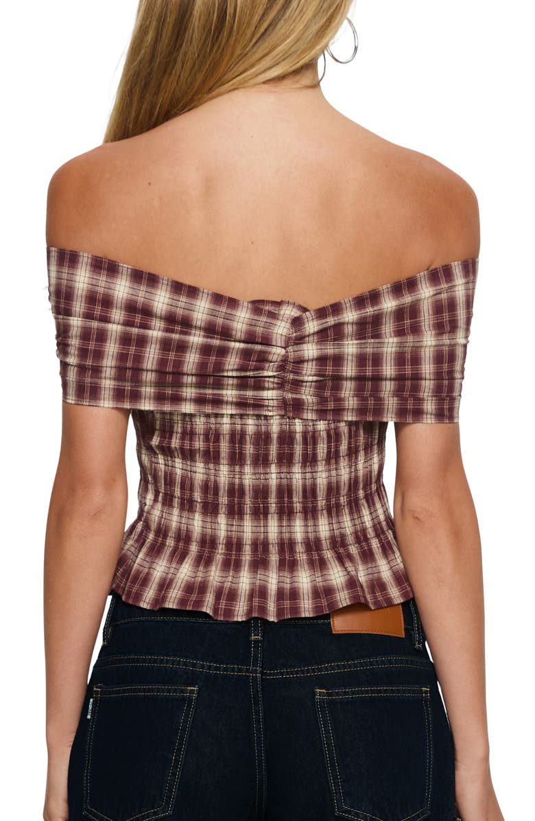 Princess Polly Avalynn Check Smocked Off the Shoulder Top, Alternate, color, Brown Check