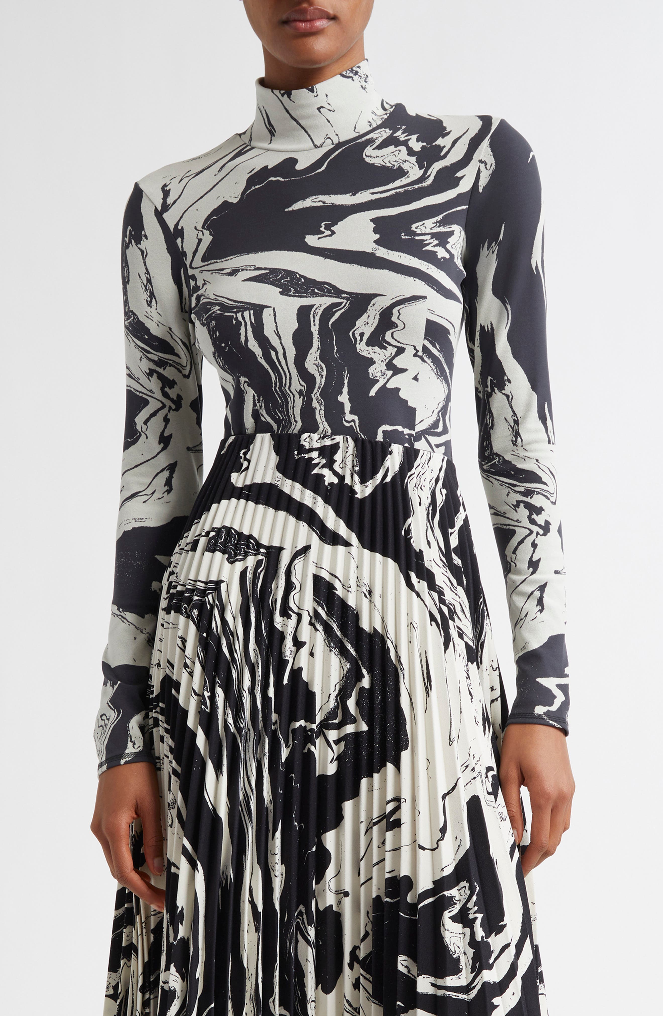 Marras Marbleized Cotton Blend Turtleneck Top