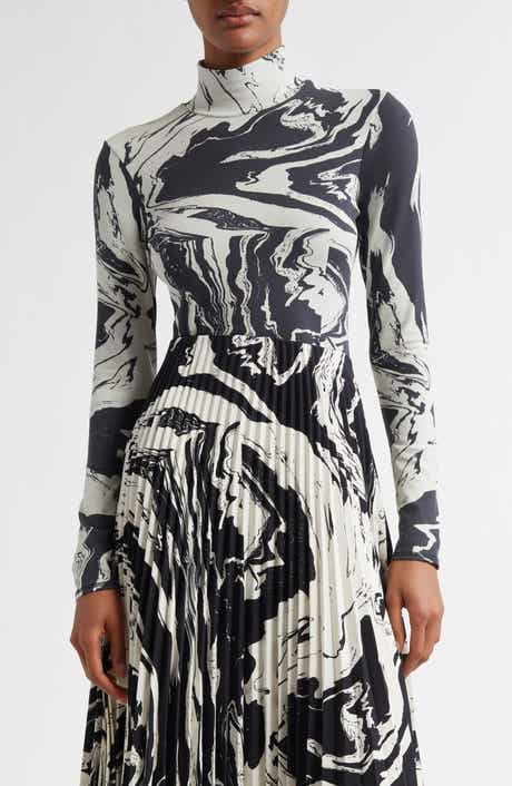 Marras Marbleized Cotton Blend Turtleneck Top