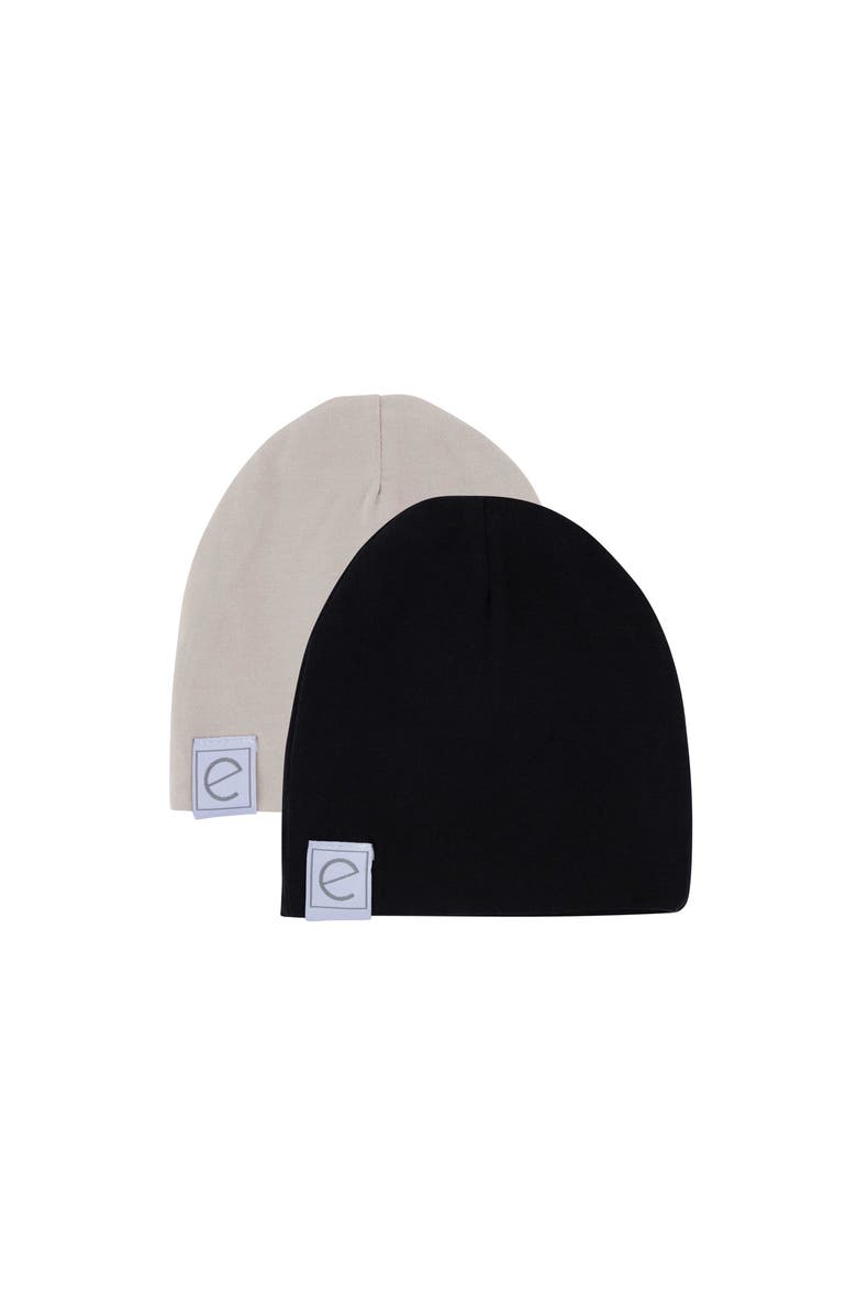 Ely's & Co. Jersey Cotton Baby Beanie Hat Set 2-Pack, Main, color, Tan & Black