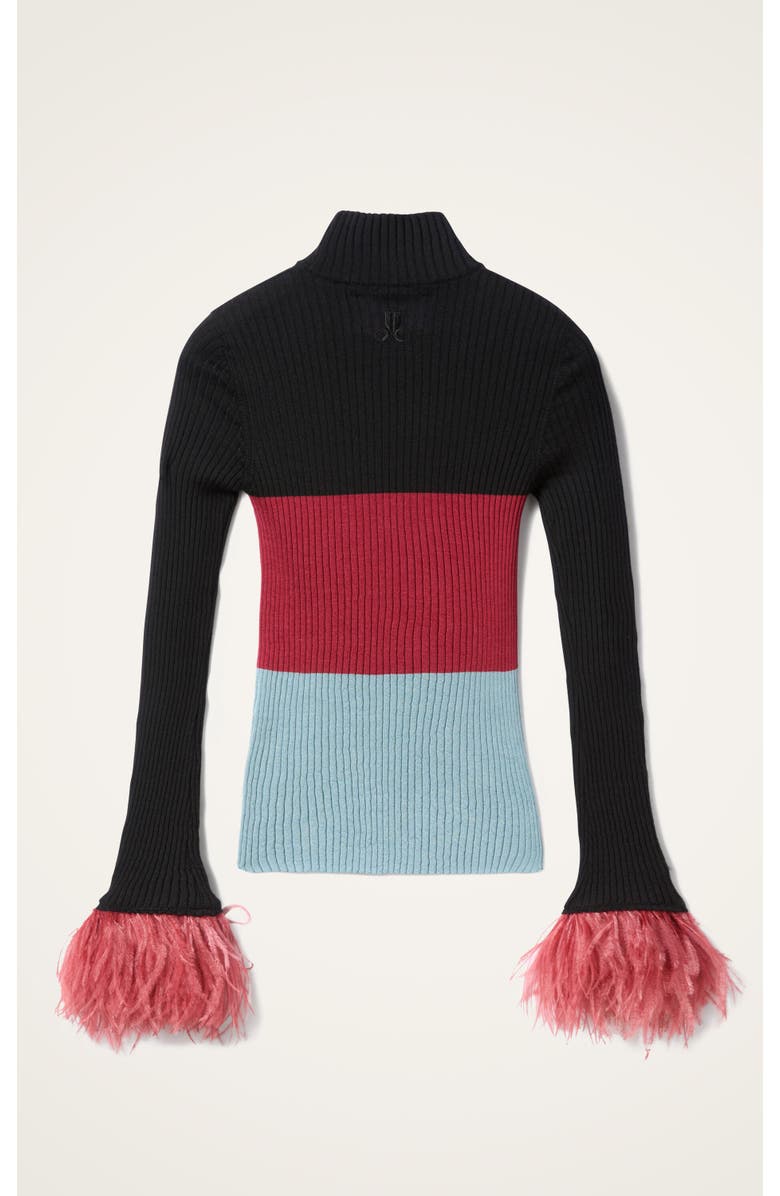 La DoubleJ High Kick Top With Feathers, Alternate, color, Color Block Black