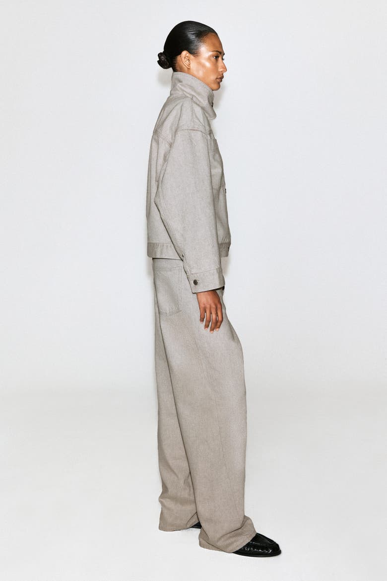 Mock-neck Denim Jacket, Alternate, color, BEIGE