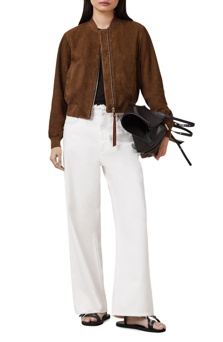 AllSaints Orten Suede Bomber Jacket, Alternate, color,