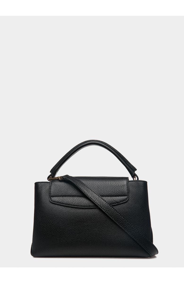 Bally Lock Me Small Top Handle Bag In Grained Leather, Alternate, color, Black