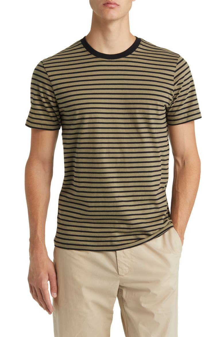 Stripe Crewneck T-Shirt, Main, color, KHAKI GREEN/ NOIR