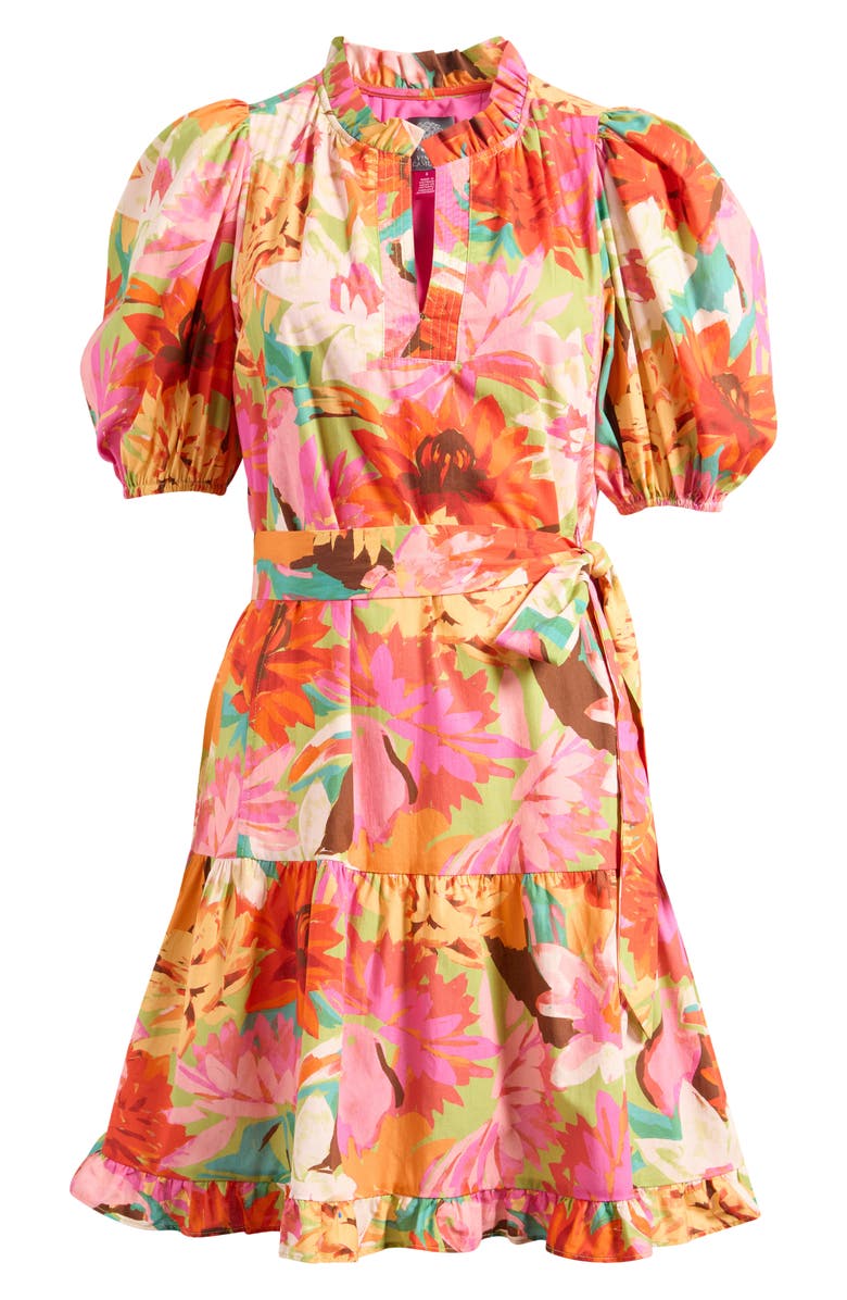Vince Camuto Floral Bubble Sleeve Cotton Dress, Alternate, color,