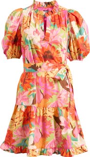 Vince Camuto Floral Bubble Sleeve Cotton Dress