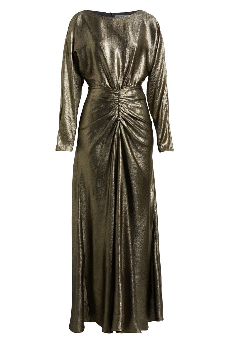 Metallic Long Sleeve Gown, Alternate, color, GOLD