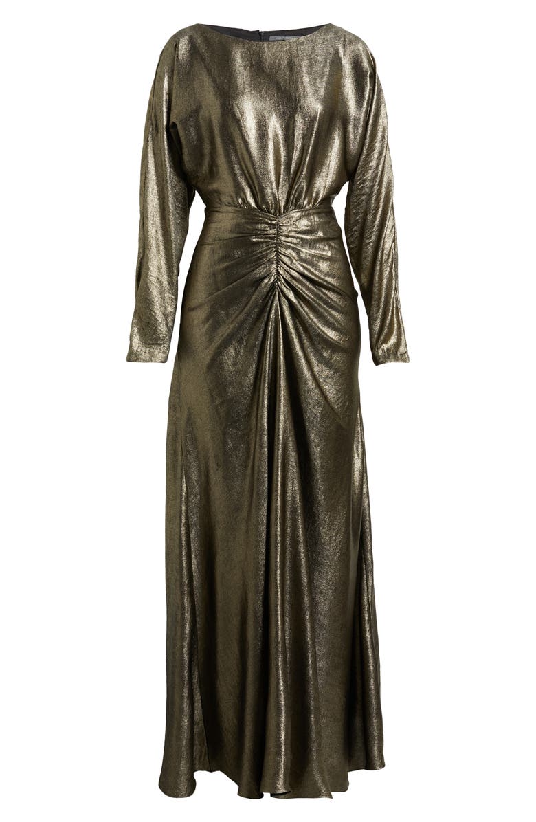 Julia Jordan Metallic Long Sleeve Gown, Alternate, color, Gold