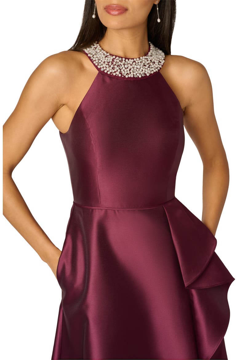 Embellished Neck Mikado Gown, Alternate, color, DEEP WINE