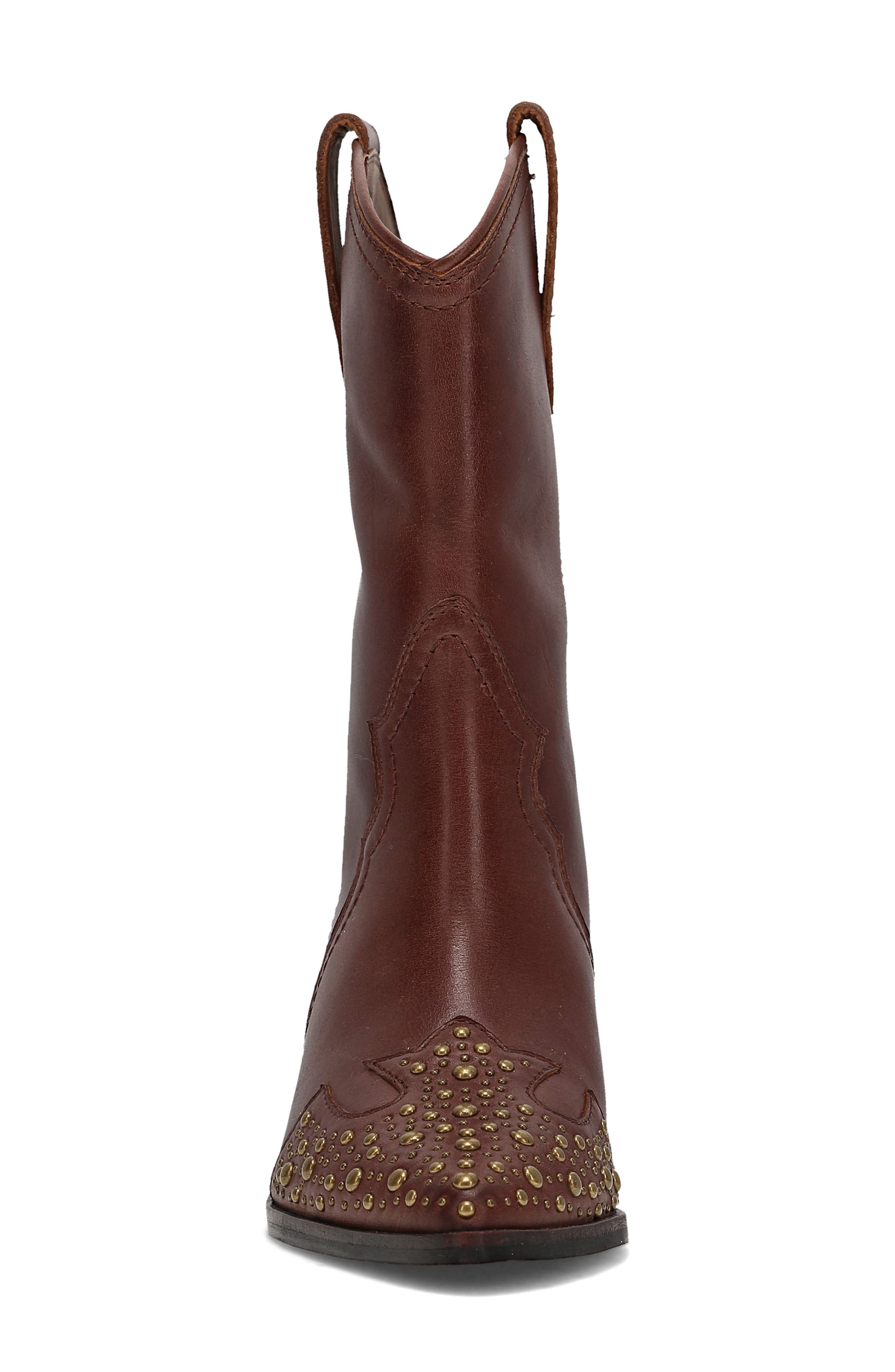 Frye Sara Studded Wingtip Western Boot, Alternate, color, Saddle