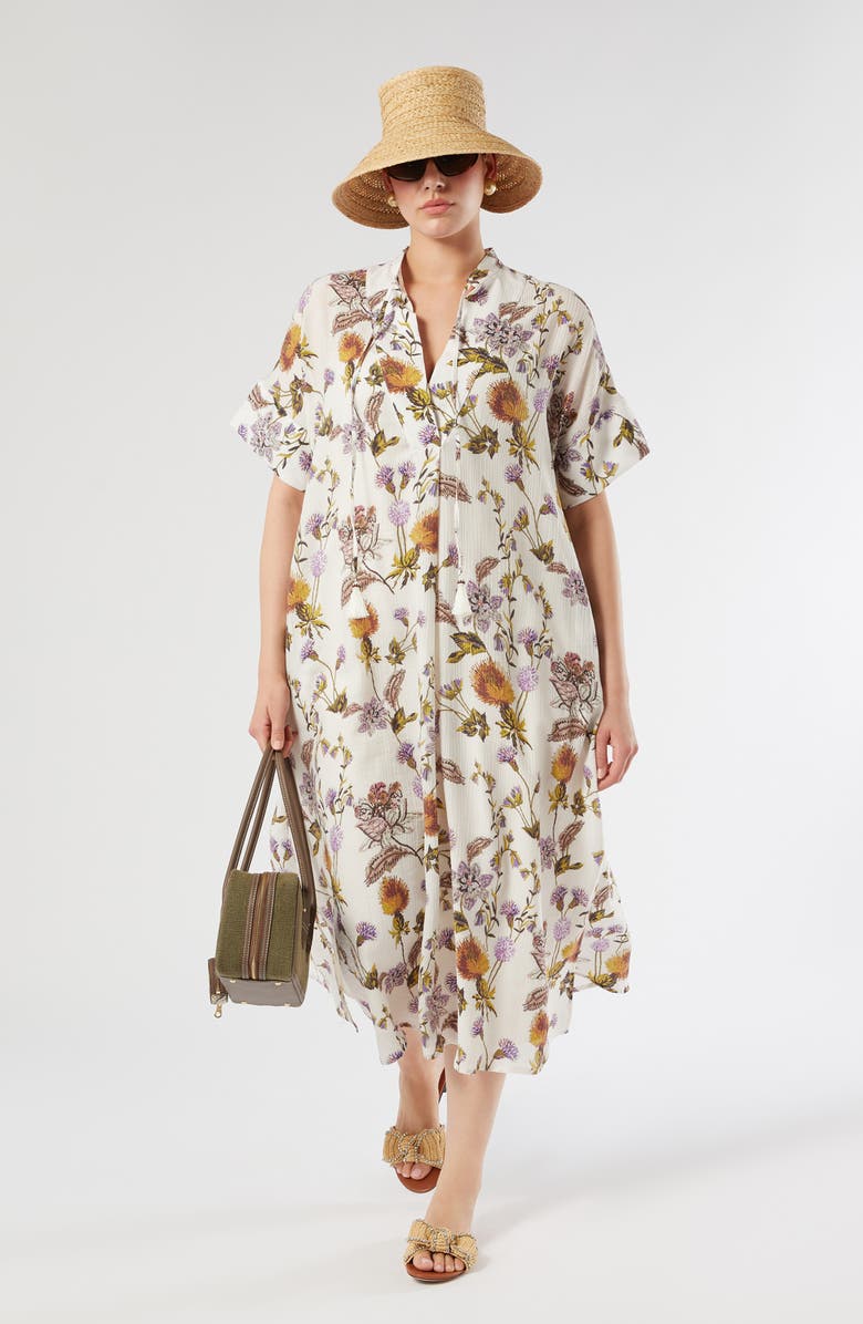Marina Rinaldi Otto Floral Crepe Dress, Alternate, color, White