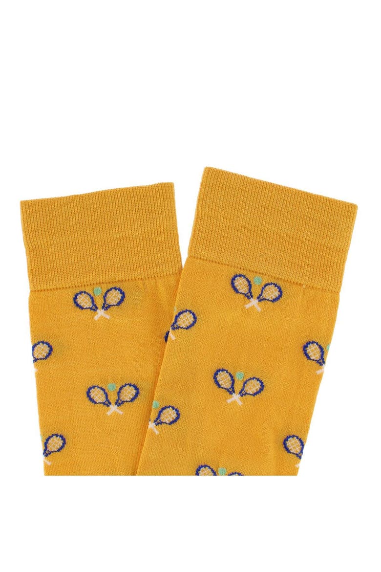 See You At The Club Racquet Ball Over The Calf Novelty Dress Sock, Alternate, color, Yolk Yellow