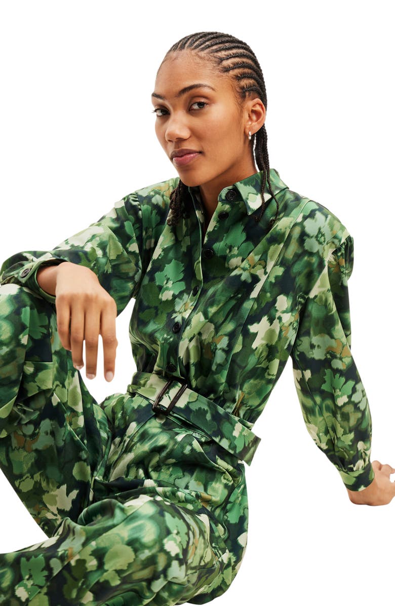 Desigual Ronda Floral Camo Long Sleeve Belted Jumpsuit, Alternate, color,
