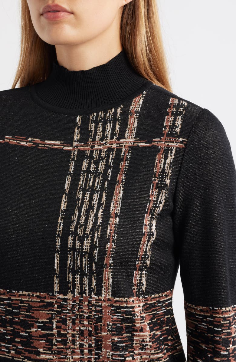 Anne Klein Mock Neck Jacquard Sweater, Alternate, color, Anne Black Multi