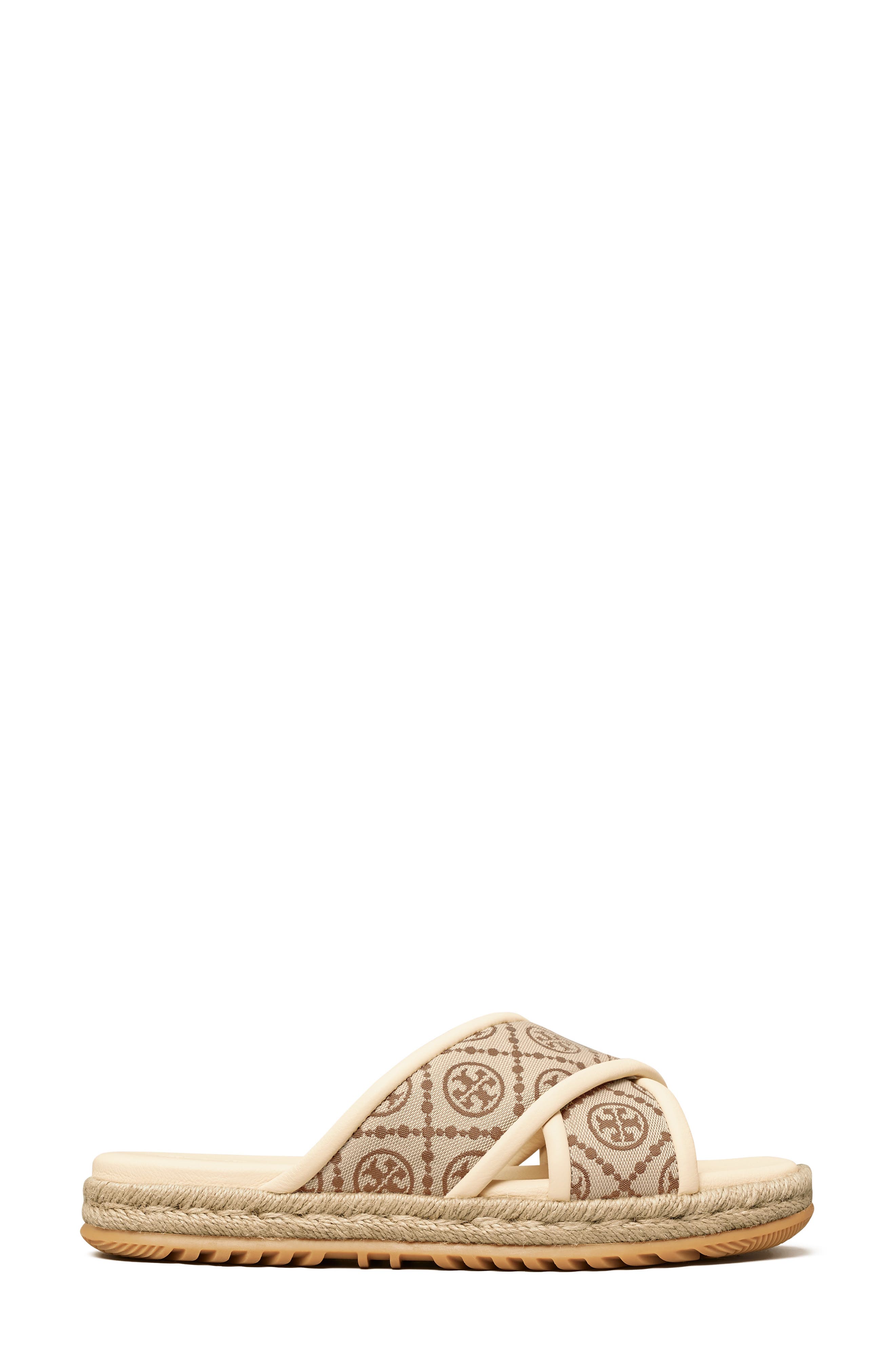 Tory Burch T Monogram Cross Espadrille Slide Sandal, Alternate, color, 