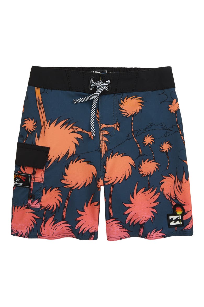 x Dr. Seuss The Lorax Sundays Pro Board Shorts, Main, color, CHARCOAL