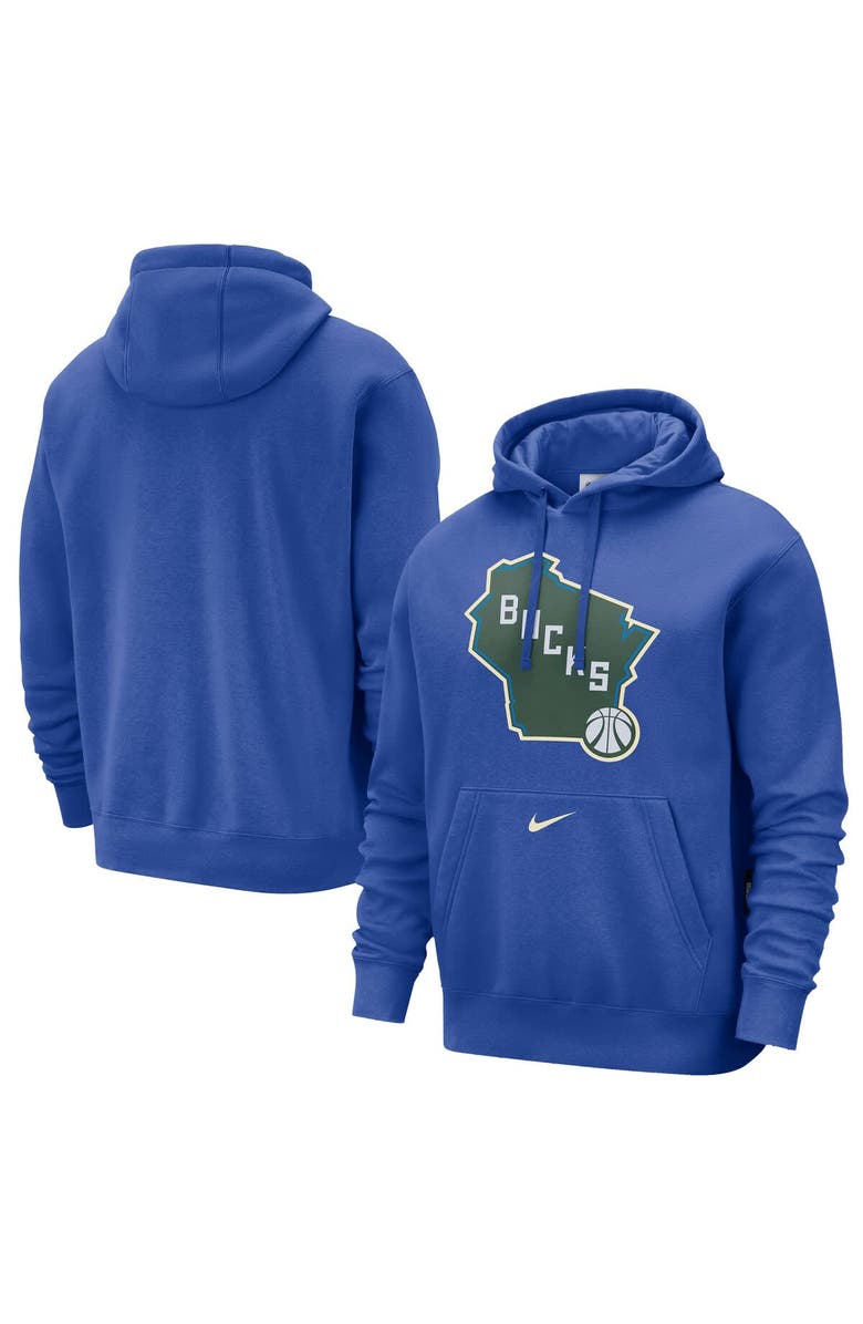 Nike Men's Nike Royal Milwaukee Bucks 2024/25 City Edition Essential Club Pullover Hoodie, Main, color, 