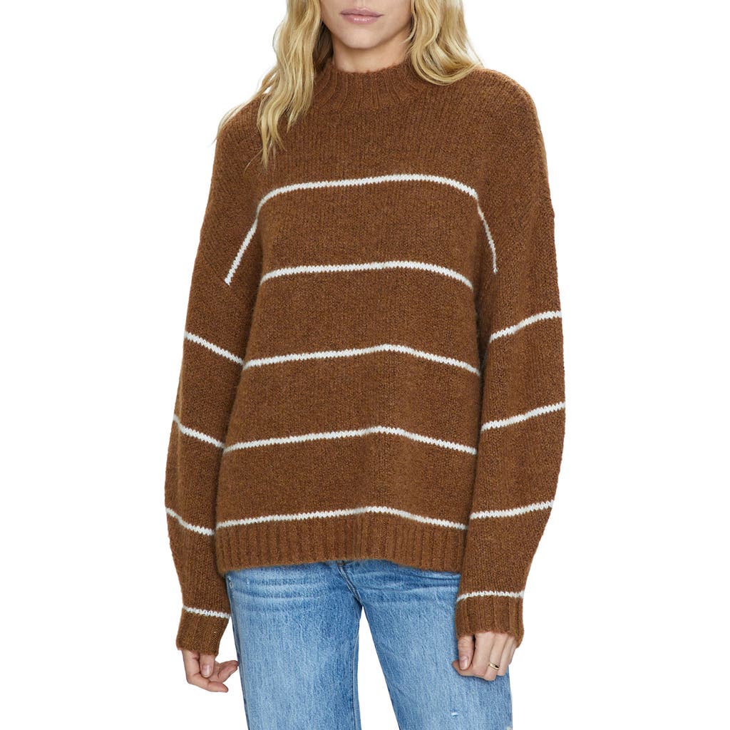 Pistola Carlen Mock Neck Oversize Sweater in Caramel White Stripe
