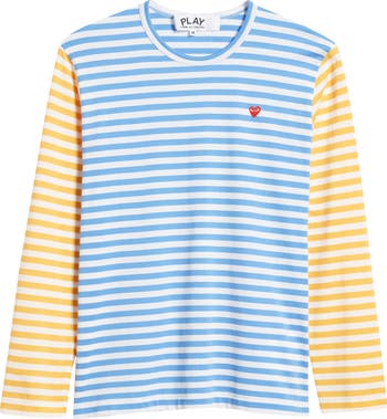 Tシャツ・カットソー COMME DES GARCONS CDG PATCH LONG SLEEVE T-SHIRT BLACK STRIPE Comme des Garcons Play Striped Long Sleeve T-shirt Black