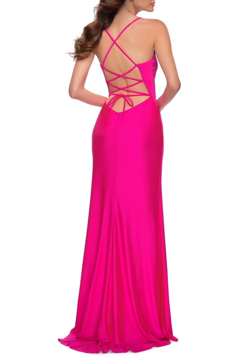 Strappy Back Jersey Gown, Alternate, color, HOT PINK