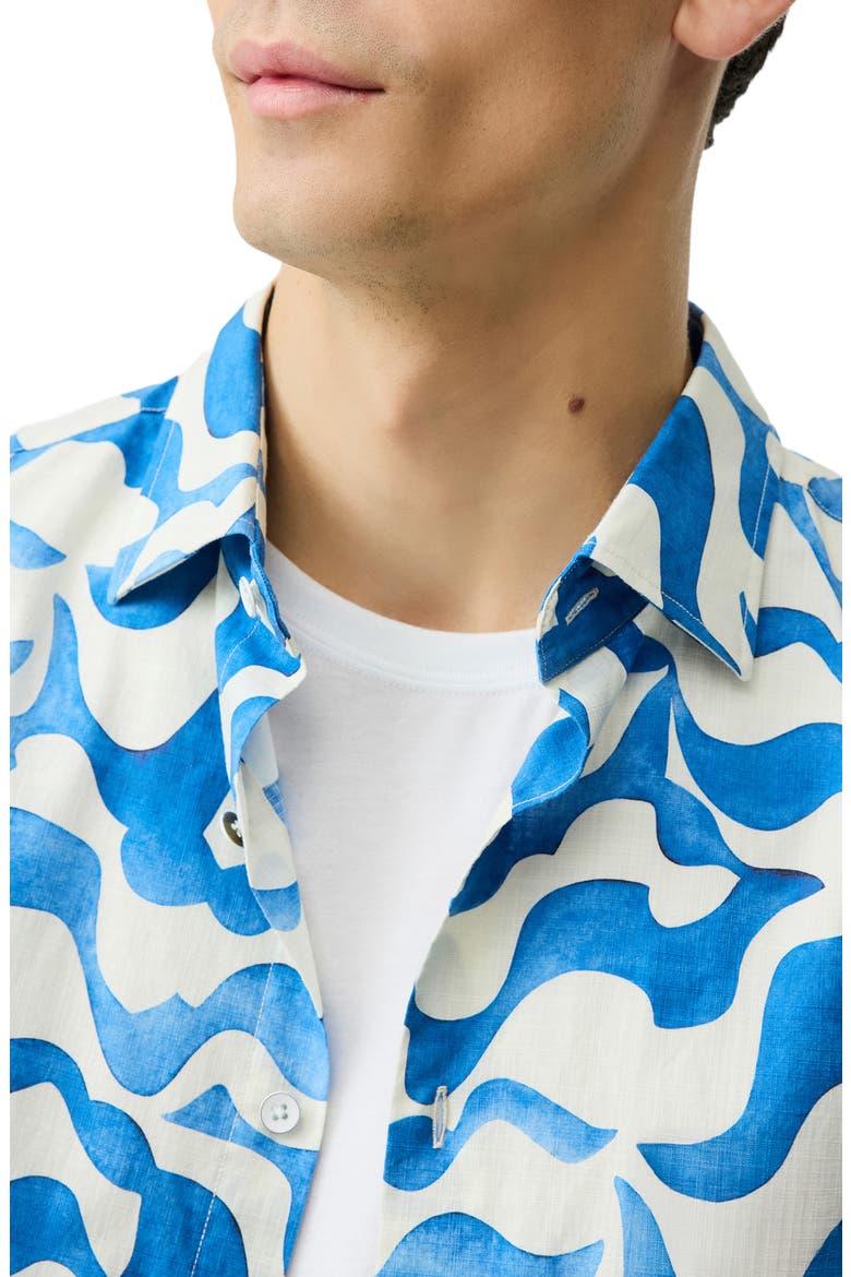 Fireshaw Wave Print Short Sleeve Cotton Button-Up Shirt, Alternate, color, OCEAN