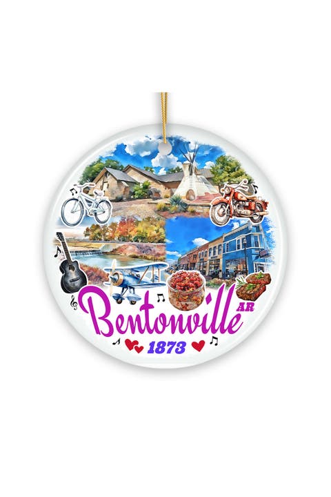 Bentonville Ar Watercolor Landmarks Round Ornament