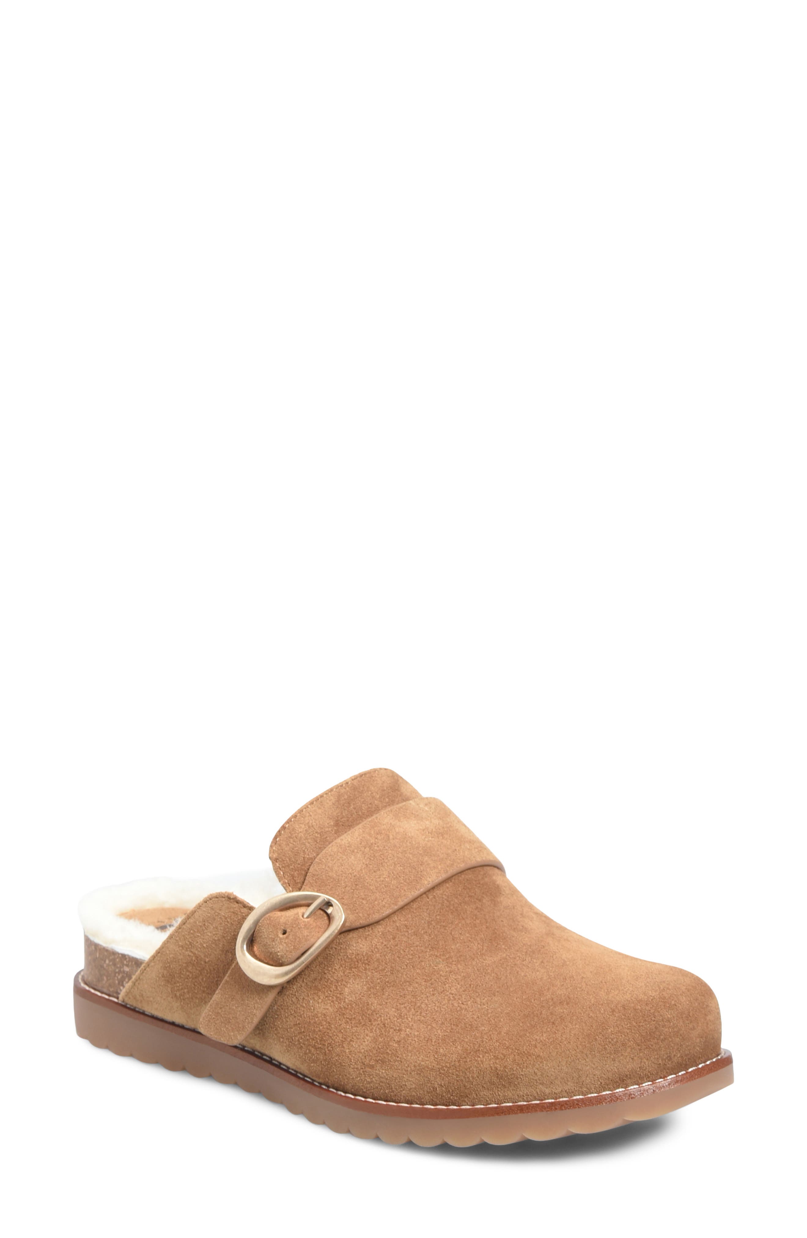 Angela Leather Clog with Genuine Shearling Trim, Main, color, BRANDY