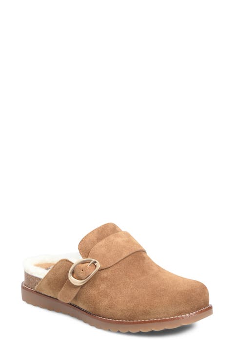 Angela Leather Clog with Genuine Shearling Trim