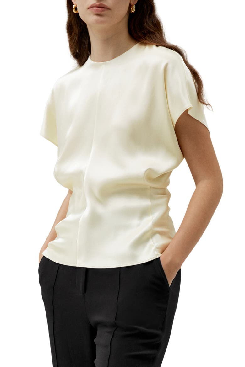 Women's Short Batwing Sleeve Silk Contour Top, Main, color, Lily White
