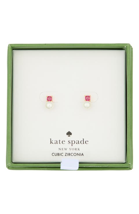 little faux pearl & cubic zirconia stud earrings