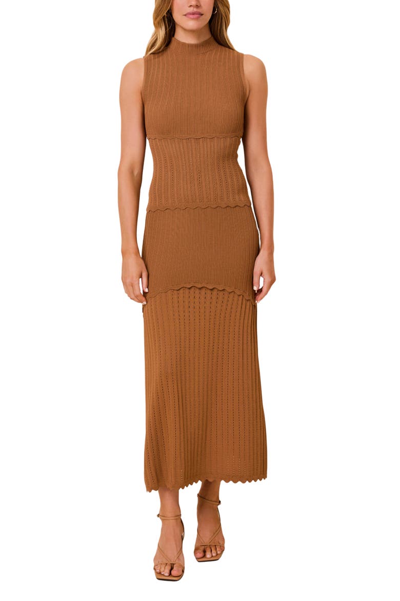 Amara Pointelle Rib Midi Skirt, Alternate, color, CAMEL