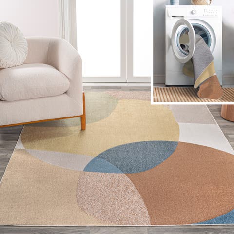 Pebble Geometric Kids & Novelty Machine-Washable Area Rug