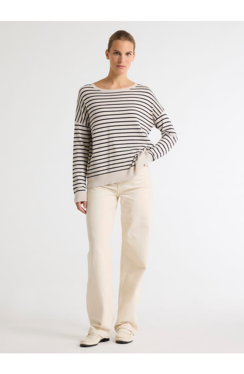 Majestic Filatures Organic Cotton Stripe Long Sleeve Boatneck, Alternate, color, Craie