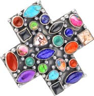 YS GEMS Sterling Silver Semiprecious Stone Cross Ring