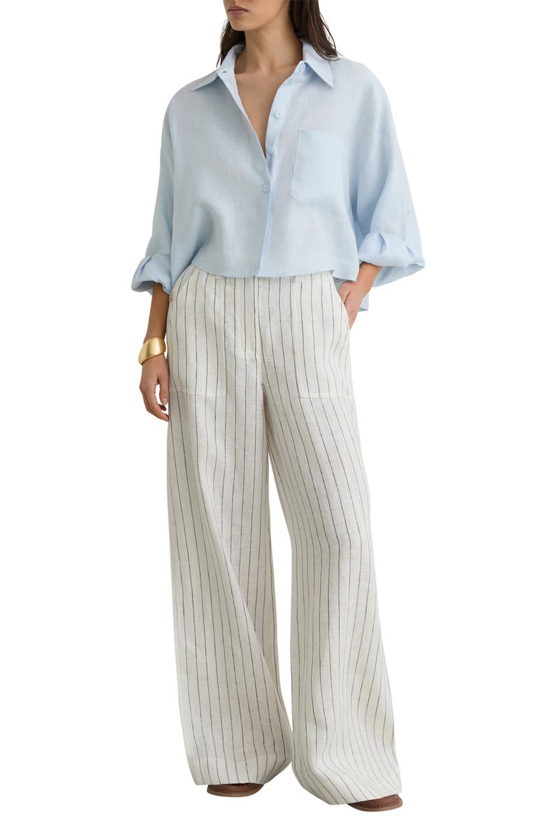 Ashby Wide Leg Linen Pants, Alternate, color, WHITE/ NAVY