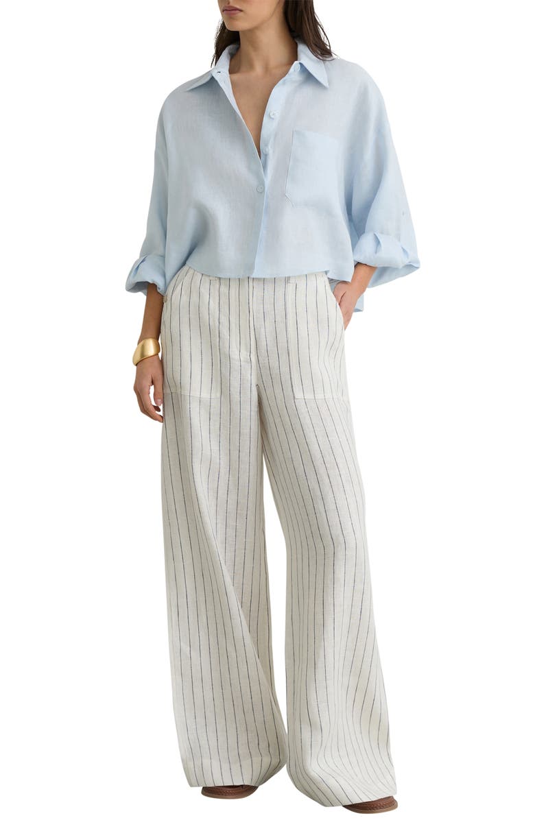 Reiss Ashby Wide Leg Linen Pants, Alternate, color, White/ Navy