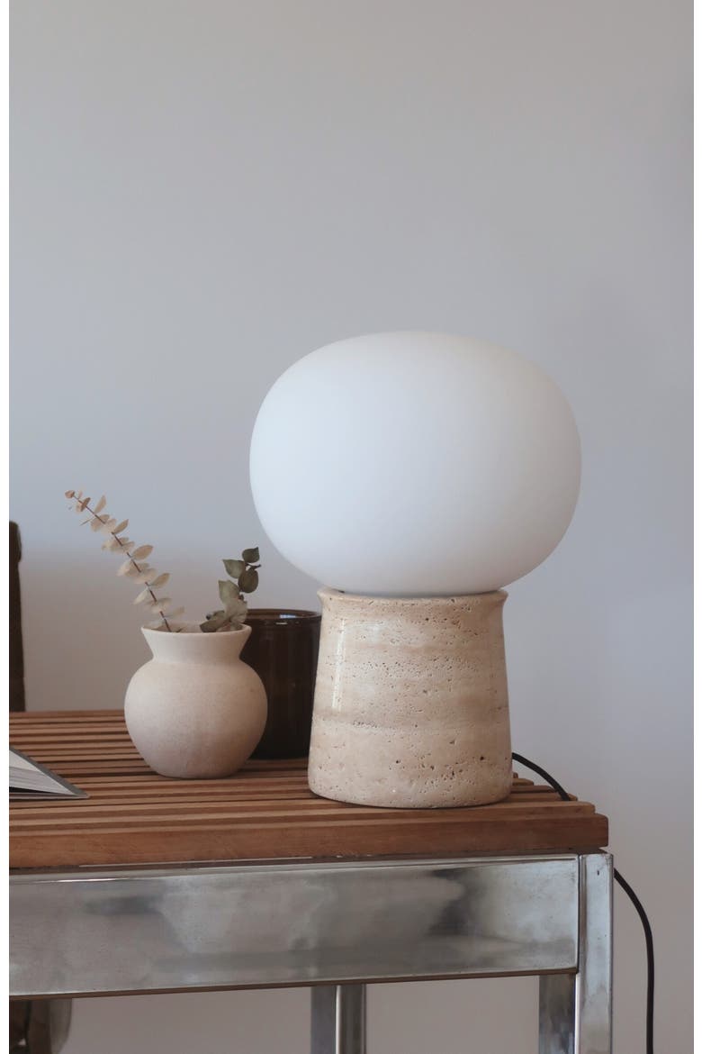 Neptune 12" LED Table Lamp With Natural Travertine Stone Base, Alternate, color, Tan
