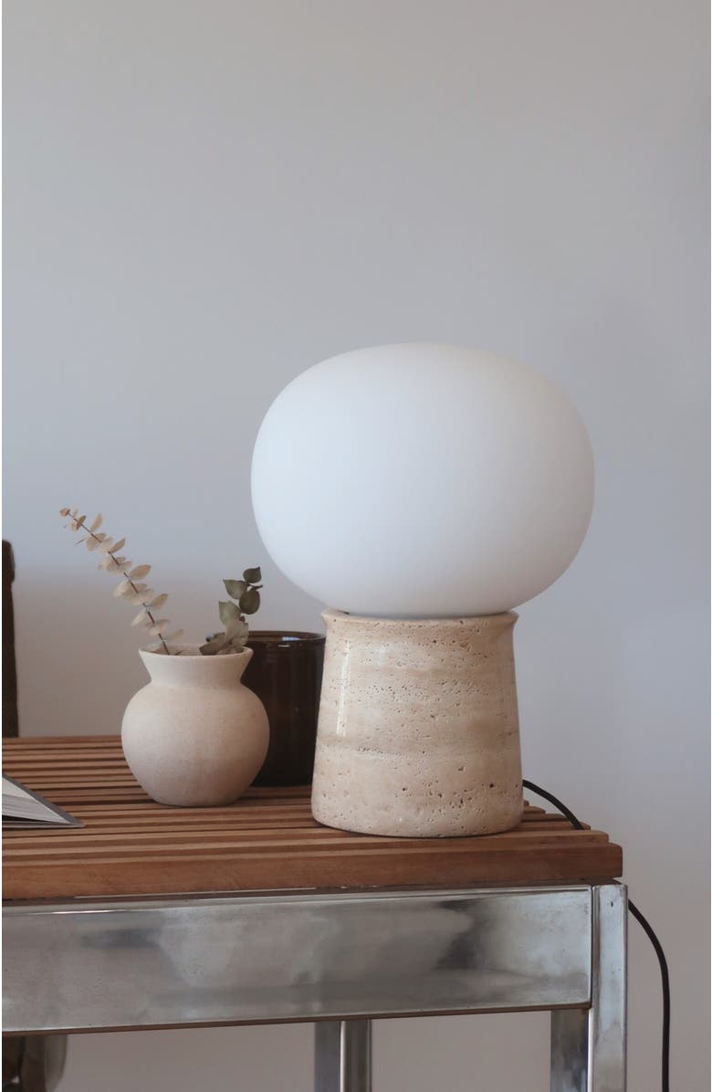 Brightech Neptune 12" LED Table Lamp With Natural Travertine Stone Base, Alternate, color, Tan