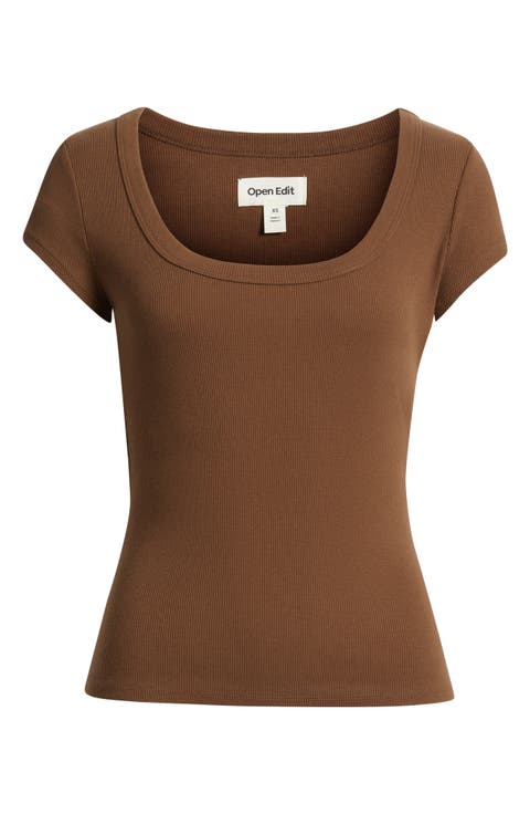 Scoop Neck Stretch Cotton T-Shirt