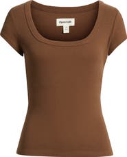Open Edit Scoop Neck Stretch Cotton T-Shirt