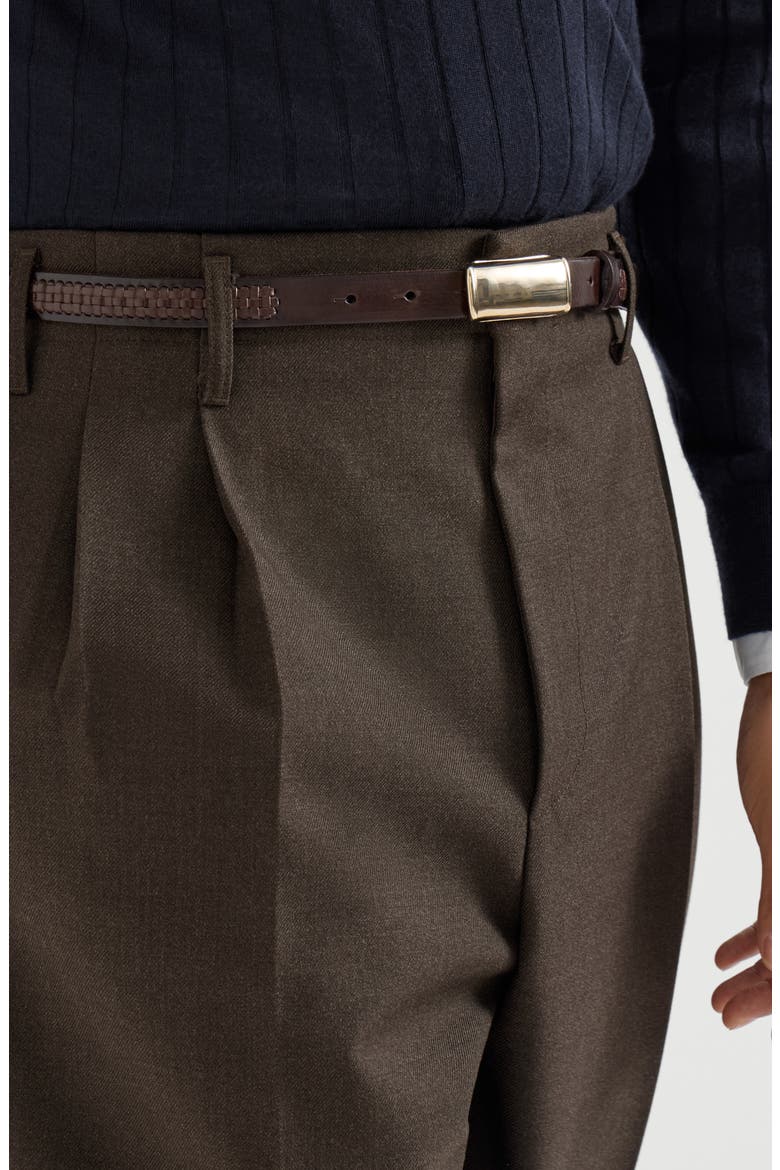 Virgin wool diagonal trousers with double pleats, Alternate, color, Rust Brown
