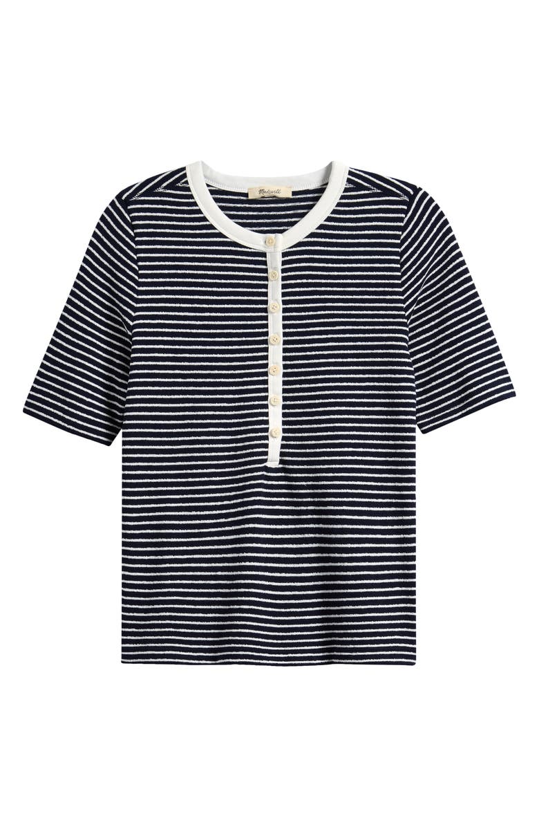 Madewell Stripe Elbow Sleeve Henley, Alternate, color, Midnight Navy