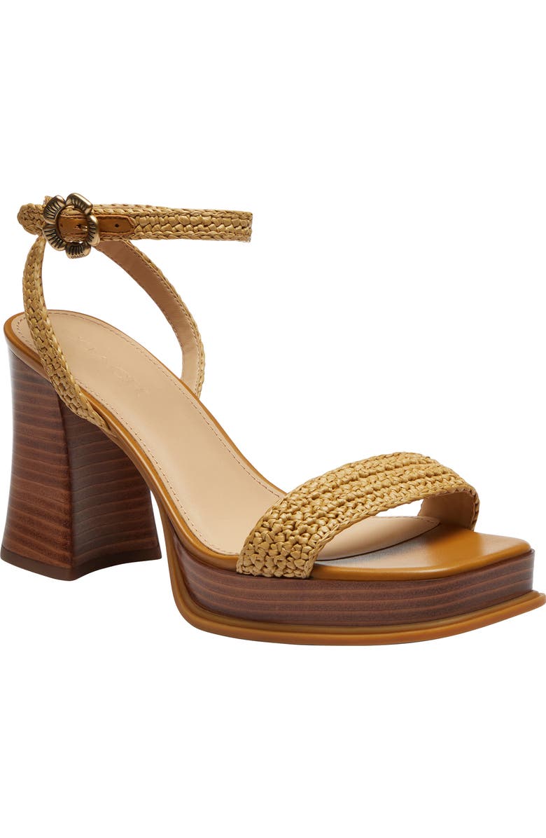 COACH Tea Rose Raffia Platform Ankle Strap Sandal, Main, color, Natural