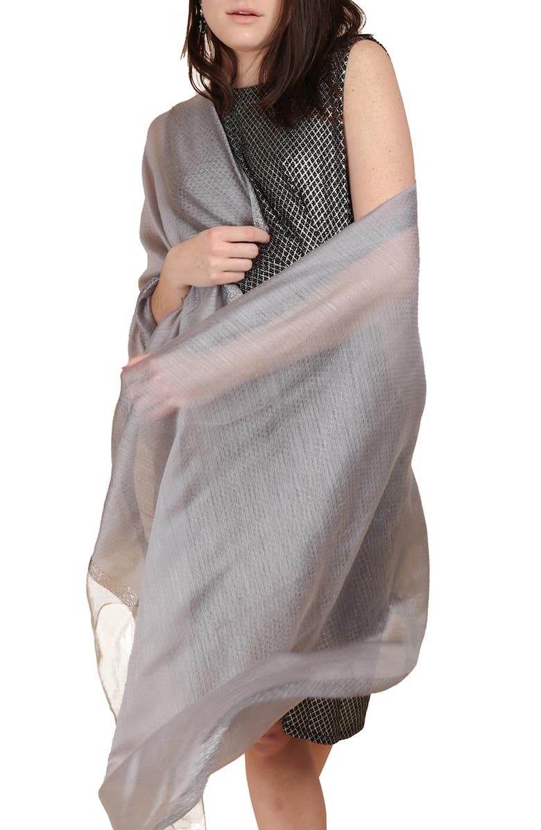 SAACHI Shimmer Border Scarf, Main, color, Silver