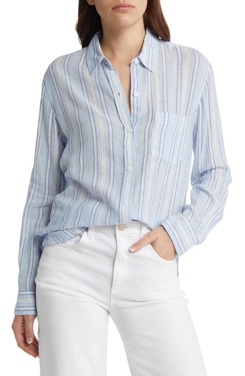 Rails Charli Stripe Linen Blend Button-Up Shirt, Main, color, 